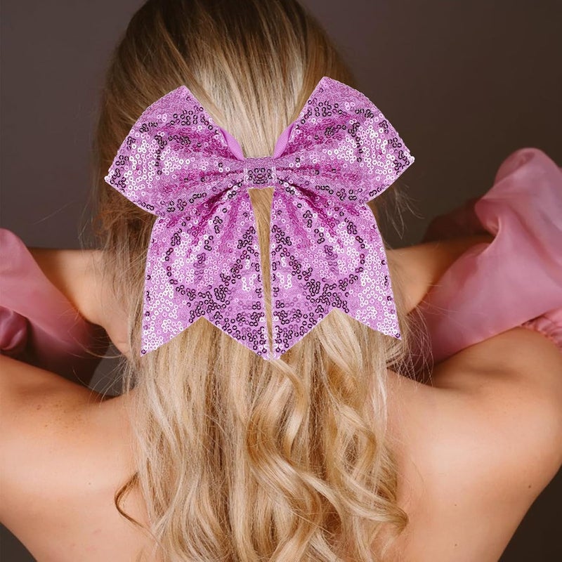 Zolyco Large Big 7 Inch Glitter Bow Clip Sequin Bling Party Hair Accessories for Women Teens Girls Kids 2 Pcs (Pink, Light Purple) - Image 3